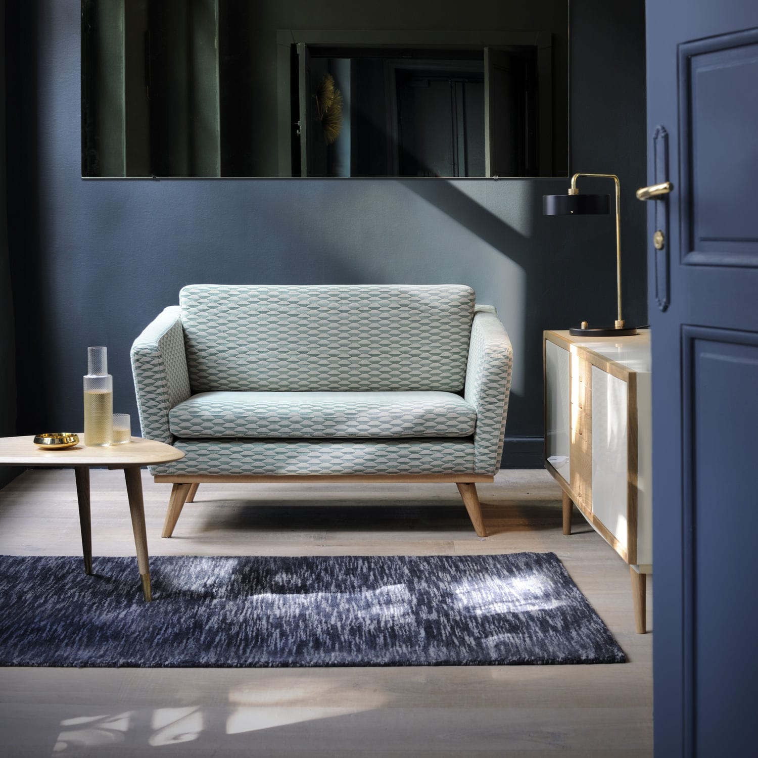Divano lineare / in legno / in tessuto / 2 posti fifties : 120 ...