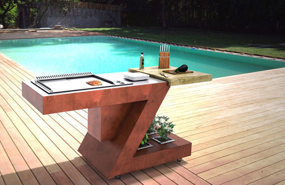 Cucina da esterno / moderna / in acciaio inox / in legno by ...