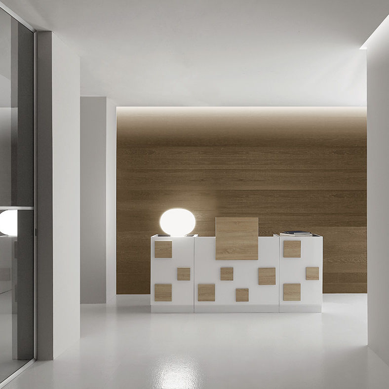 Banco reception modulare / in legno / in vetro / per parrucchiere ... Banco reception modulare