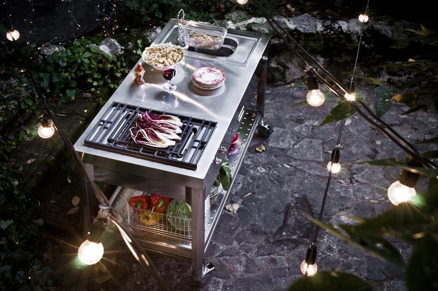 Mobile per piano cottura per giardino unit 130 alpes inox Mobile per incasso forno e piano cottura