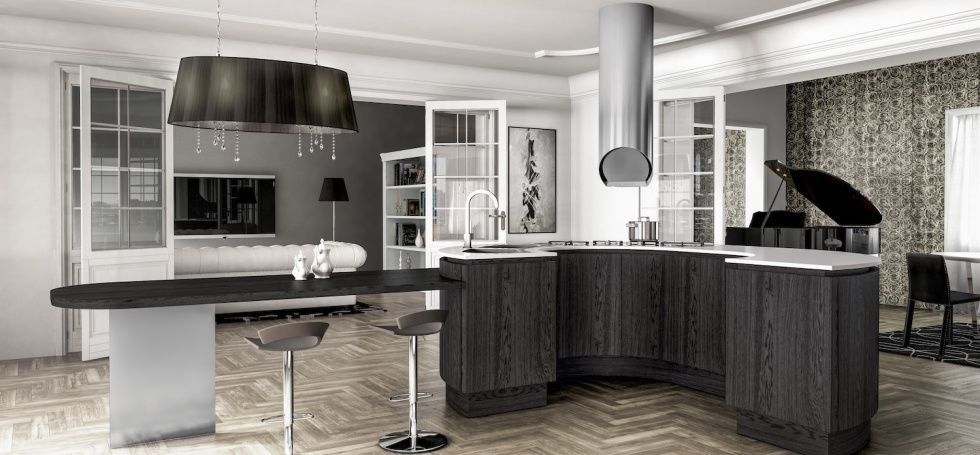 Cucina moderna / in legno / con isola / tonda - B50 - BERLONI Cucina moderna / in legno / con isola / tonda - B50 - BERLONI
