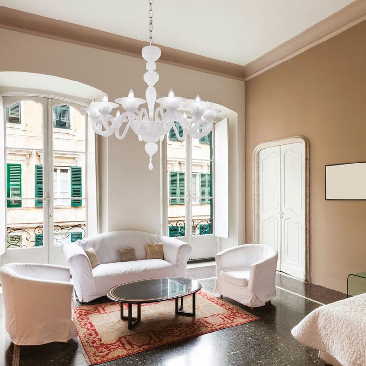 Lampadario classico / in vetro soffiato / in vetro di murano / led ... Lampadario bianco murano