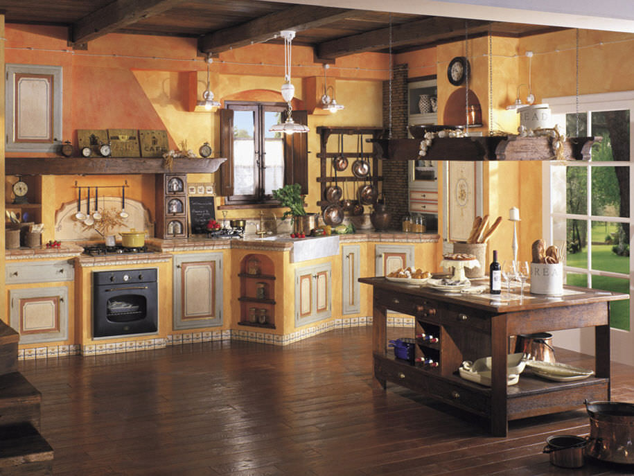 Cucina in stile / in legno massiccio / in legno / con impugnature ... Cucine rustiche in muratura e legno