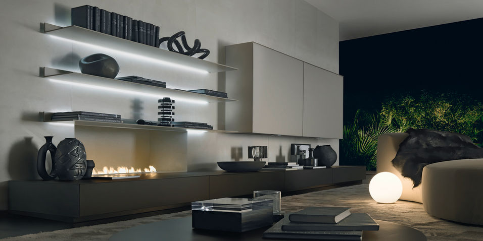 Parete attrezzata per soggiorno moderna / in vetro abacus living ... Living mobili soggiorno