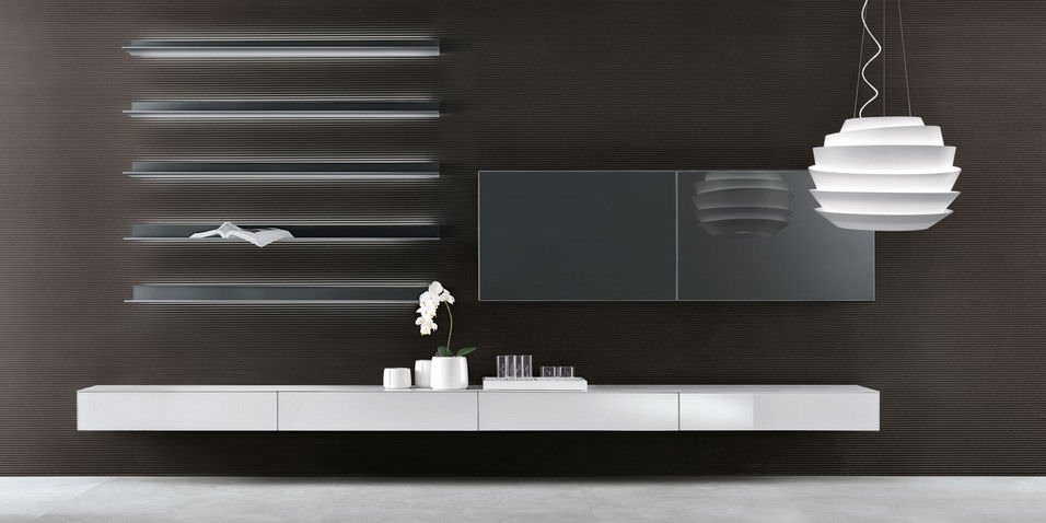 Parete attrezzata per soggiorno moderna / in vetro abacus by ... Pareti moderno nero con led tv
