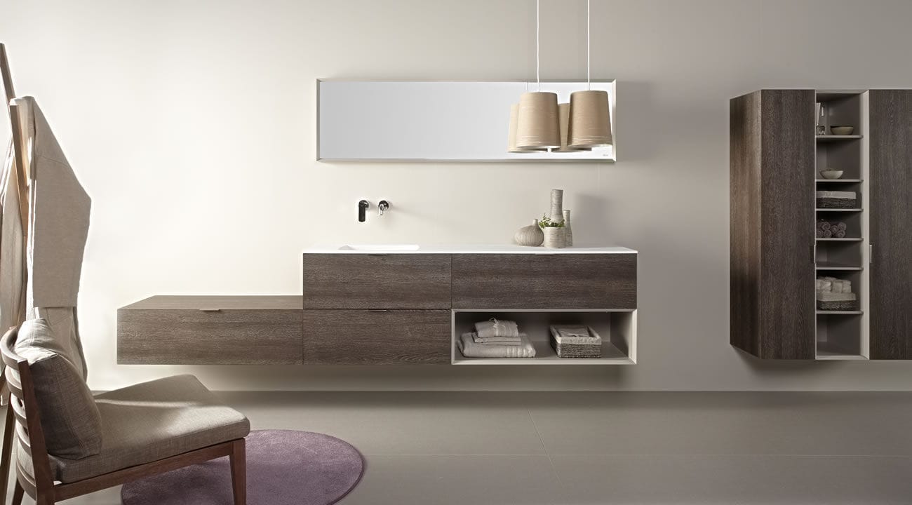 Mobile lavabo sospeso / in laminato / in metallo / in resina oak ... Rivestimento laminato mobili