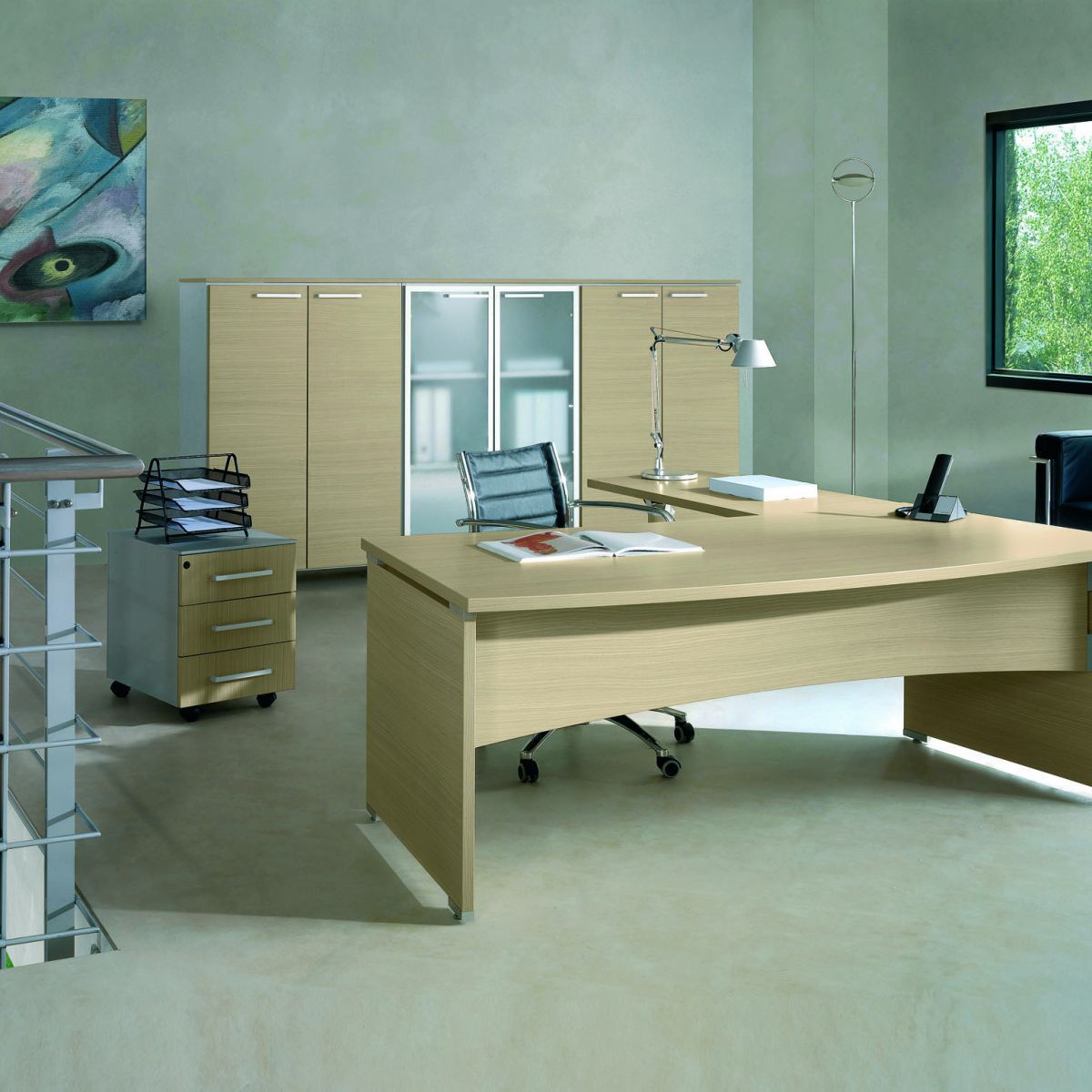 Scrivania direzionale / in quercia / in alluminio / faccia in ...