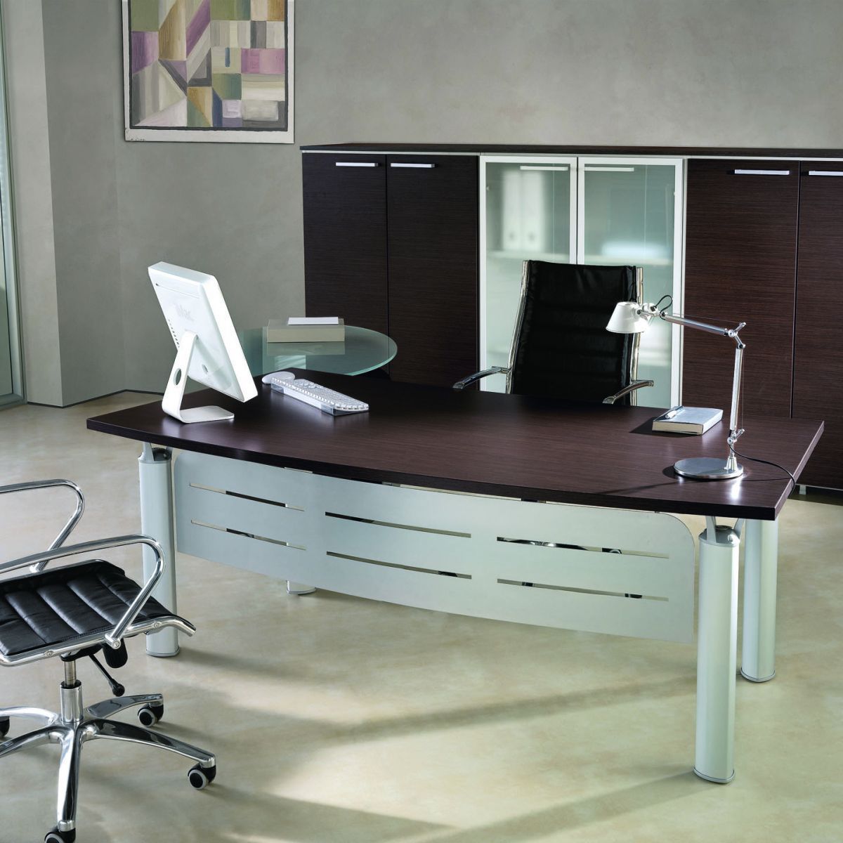 Scrivania direzionale / in quercia / in alluminio / faccia in ...