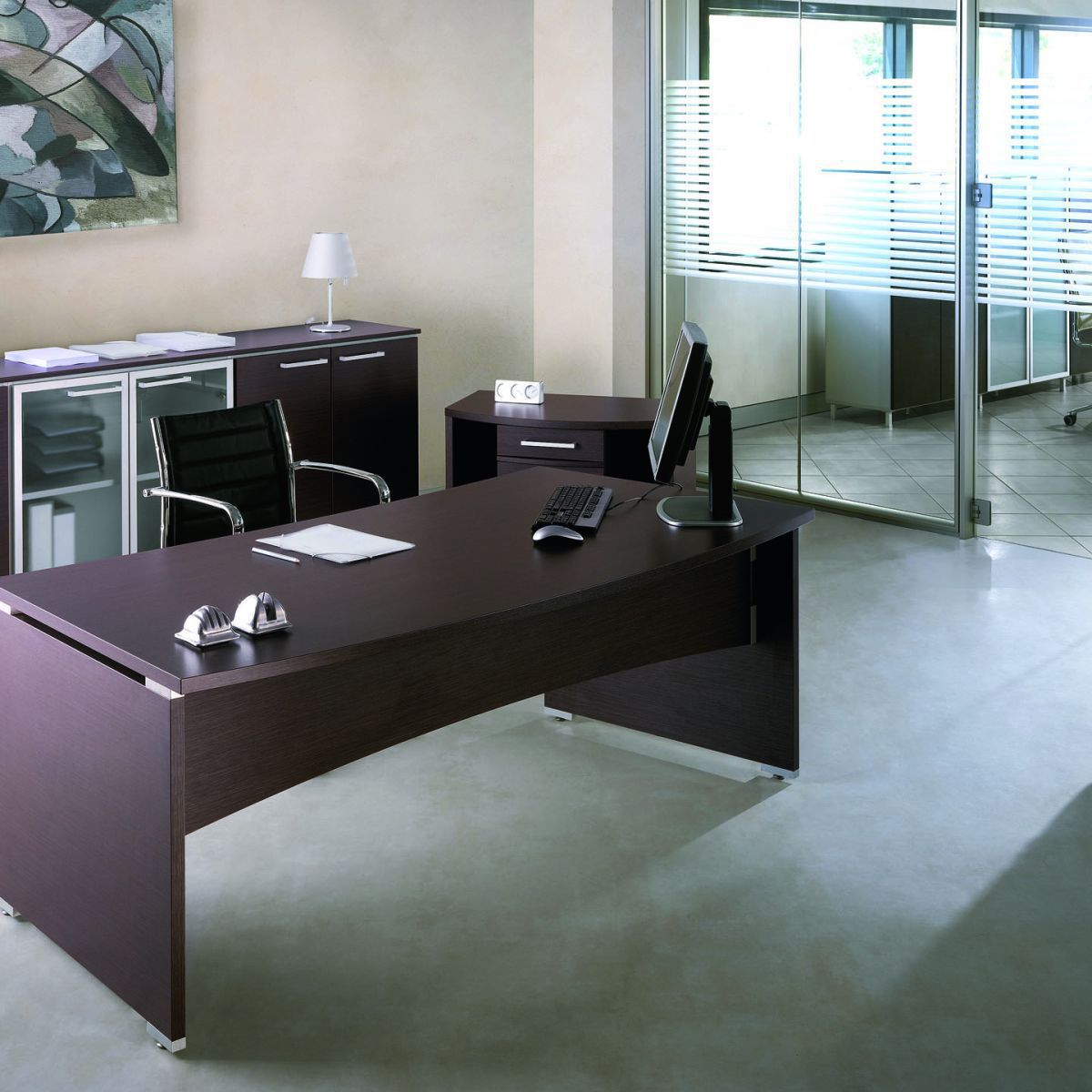 Scrivania direzionale / in quercia / in alluminio / faccia in ...