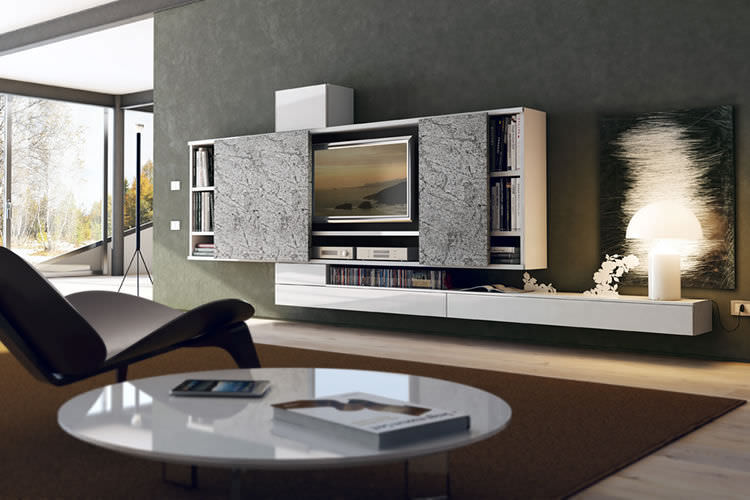 Parete attrezzata tv moderno / in legno / in legno laccato ... Parete in pietra con tv