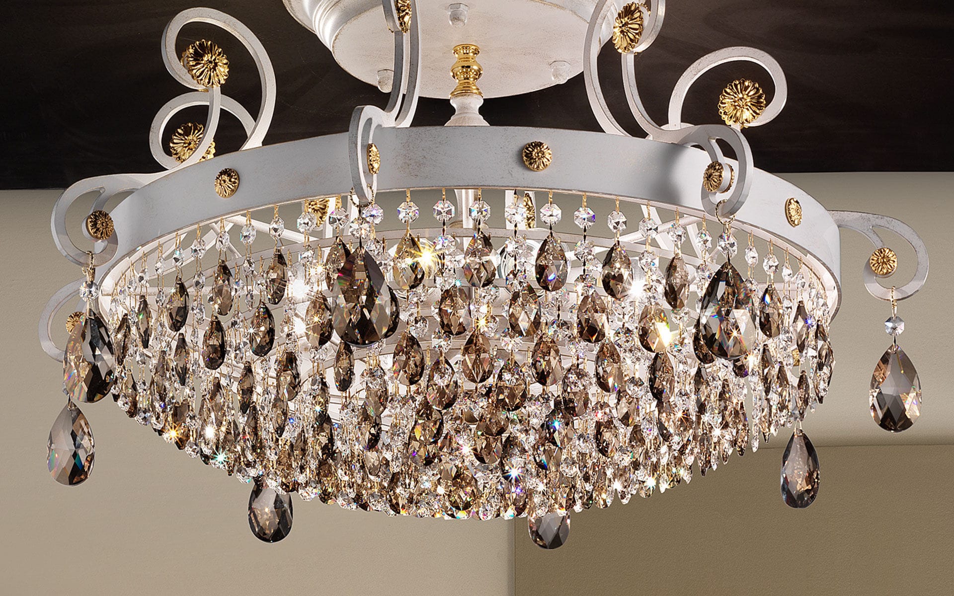 Plafoniere Ottone Design : Plafoniera in stile tonda cristallo swarovski ottone