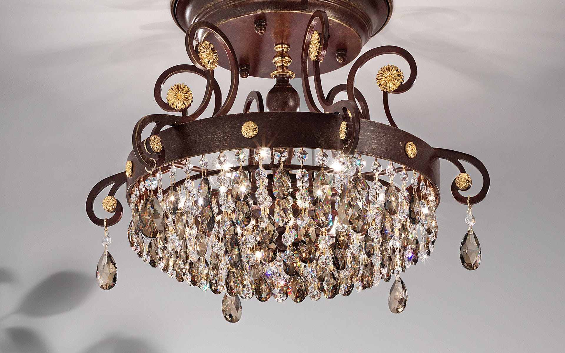 Plafoniere Ottone Design : Plafoniera in stile tonda cristallo swarovski ottone