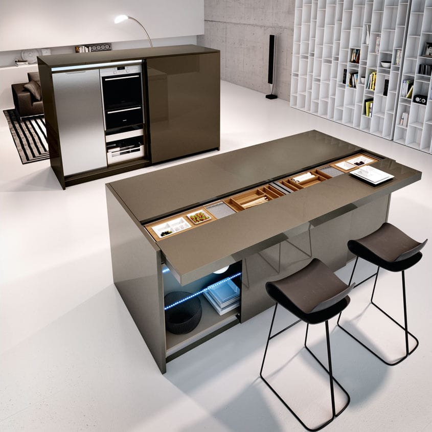 Cucina moderna / in legno / con isola / a scomparsa arca ... Cucina con piano lavoro a scomparsa