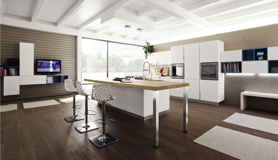 Cucina moderna / in legno / con isola / laccata anice arrex Cucina bianca moderna con isola
