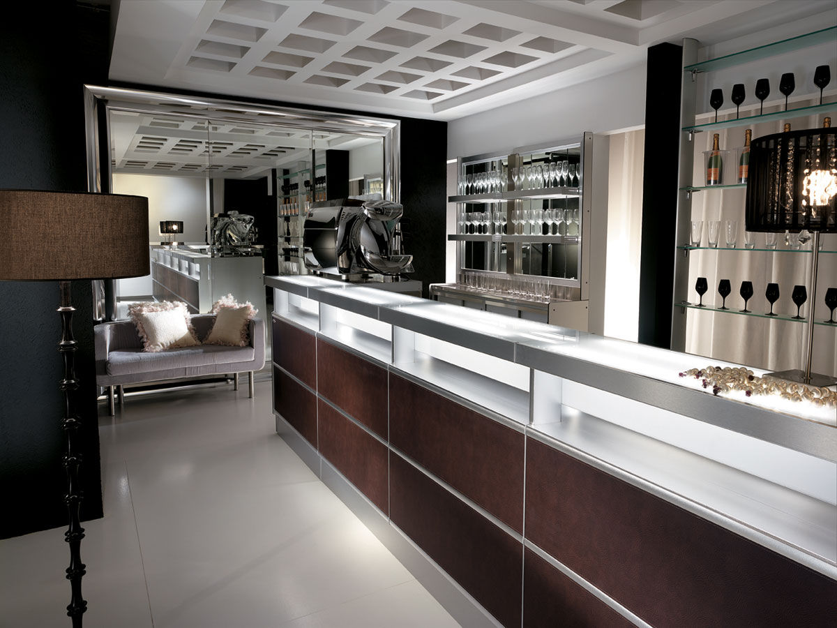 Banco reception in legno / modulare strip skin frigomeccanica