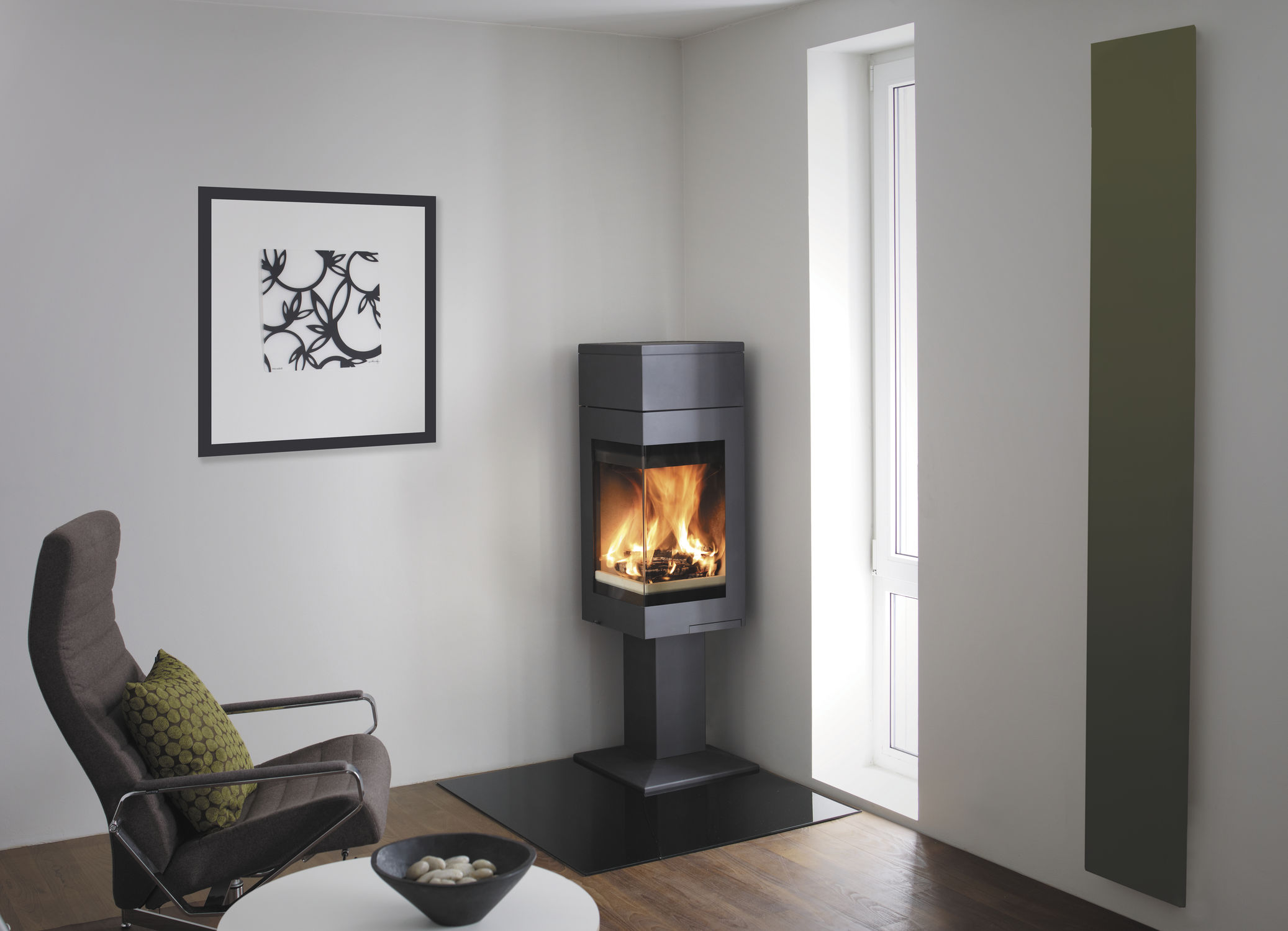Stufa a legna / moderna / ad angolo / in metallo quadro 1 nordpeis
