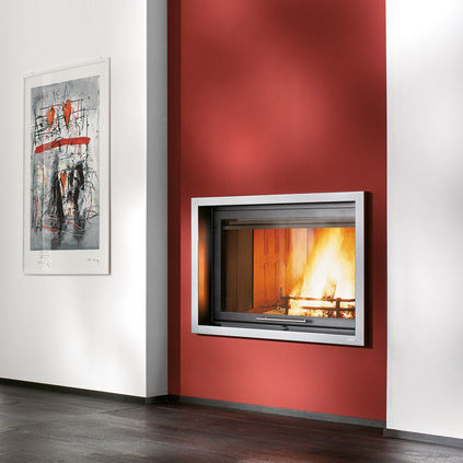 Rivestimento per camini moderno / in acciaio / ad angolo / a 1 ... Caminetti moderni ad angolo