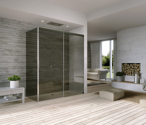 Doccia in vetro / rettangolare / con porta scorrevole acqua 5000 ... Bagno con porta scorrevole