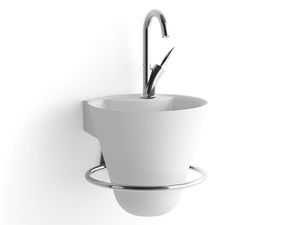 lavandino da parete / rotondo / con portasalviette integrato / in Solid Surface
