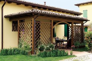 pergola addossata / in legno / con copertura in legno