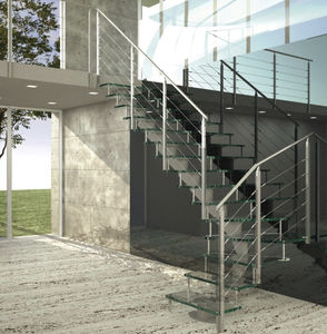 scala a L / con struttura in acciaio inossidabile / con gradini in vetro / senza alzata