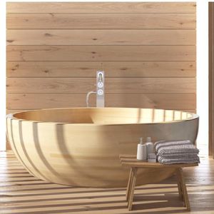 vasca da bagno da appoggio / tonda / in legno
