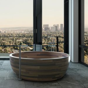 vasca da bagno da appoggio / tonda / in legno