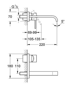 miscelatore per lavabo / da parete / in metallo cromato / da bagno