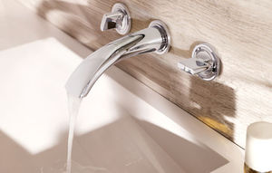 miscelatore doppio comando per lavabo / da parete / in metallo cromato / da bagno