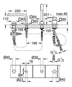 miscelatore per vasca / in metallo cromato / da bagno / 4 fori