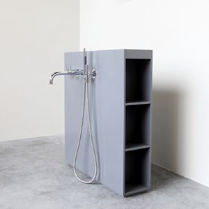 scaffale moderno / in Hi-macs® / da bagno / con contenitore