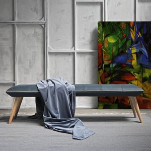 divanetto imbottito moderno / in pelle / in legno / da interno