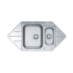 lavello a 2 vasche / in acciaio inox / d'angolo / con gocciolatoio