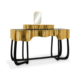 consolle design originale / in mogano / in ottone lucidato / con cassetti