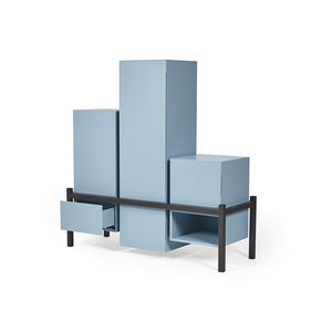 credenza alta / moderna / in MDF laccato / in metallo laccato