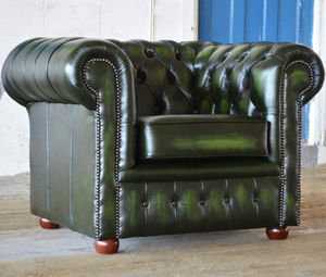 poltrona chesterfield / in pelle / in legno / verde