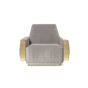 poltrona moderna / in velluto / in ottone lucidato / grigia