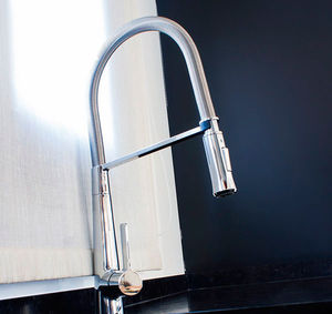 miscelatore in ottone cromato / da cucina / 1 foro / con doccetta estraibile