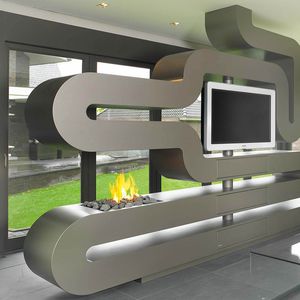 camino a gas / design originale / con focolare aperto / centrale