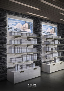 espositore da parete / multiuso / per prodotti di bellezza / in legno