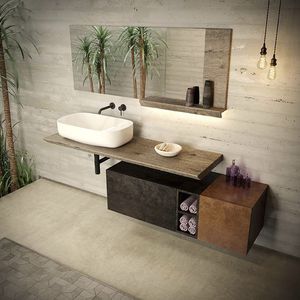 mobile lavabo a muro / in legno massiccio / in legno laccato / impiallacciato in legno