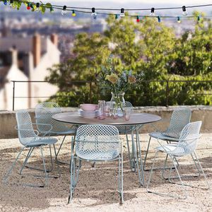 tavolo design originale / in acciaio / in HPL / tondo