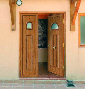 porta d'ingresso / battente / in alluminio / semivetrata