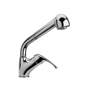 miscelatore in metallo cromato / da cucina / 1 foro / con doccetta estraibile