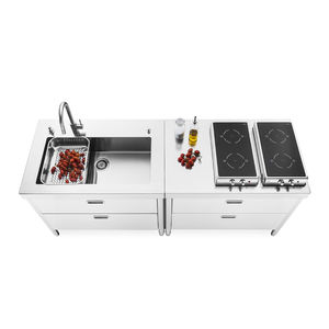 cucina moderna / in acciaio inox / con isola / modulare
