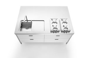 cucina moderna / in acciaio inox / in legno / con isola