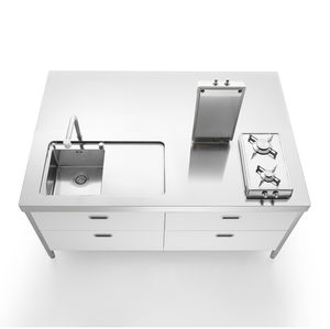 cucina moderna / in legno / in acciaio inox / con isola