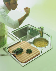 lavello a 2 vasche / in acciaio inox / d'angolo / con gocciolatoio