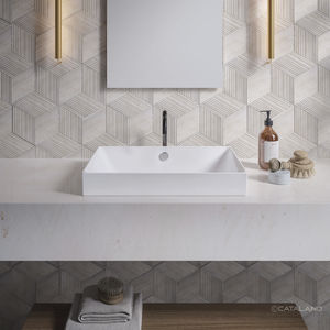 lavabo da appoggio / rettangolare / in ceramica / moderno