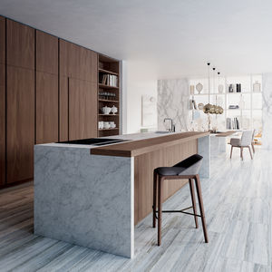 cucina moderna / impiallacciata in legno / con isola / laccata